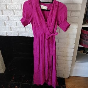 Anthropologie hot pink midi dress